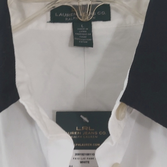 Ralph Lauren LRL White,Black Cotton Button Collared Blouse Shirt Sz L Nwts - Picture 3 of 9
